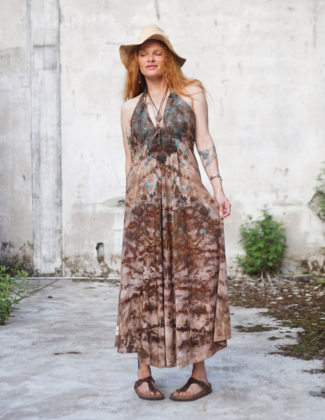Kali Maxi Dress Natural Habitat - Copper and Turquoise Flakes Clay