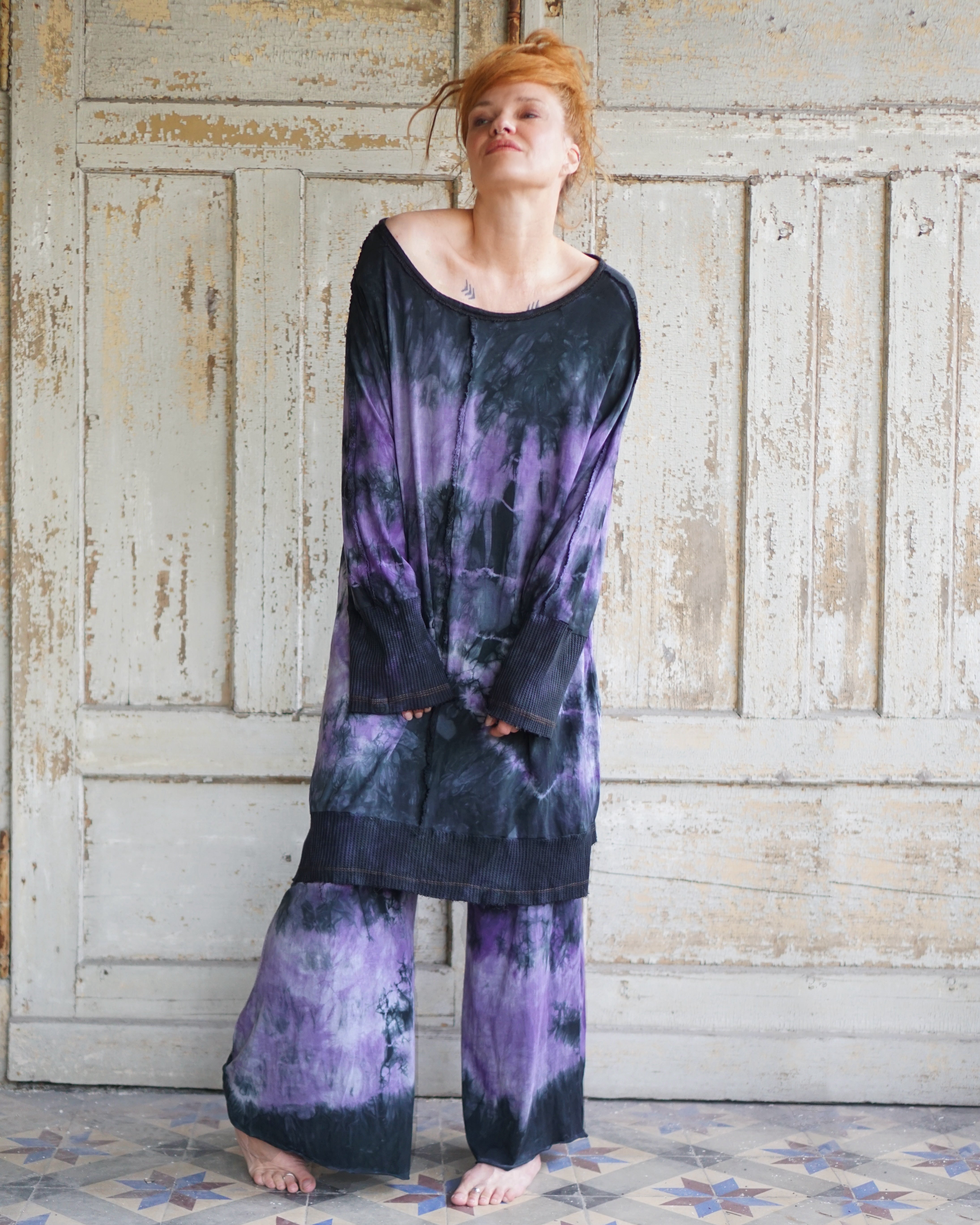 Cozy Oversize Dress - Purple Black