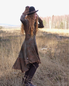 Knit Mix Midi Dress - Olive/ Dark Rust/ Brown