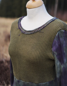 Knit Mix Midi Dress - Olive/Purple Black