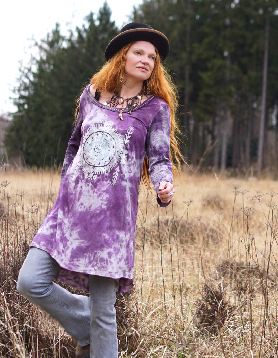 Cozy Oversized Long Sleeve Dress - Lilac /Light Grey