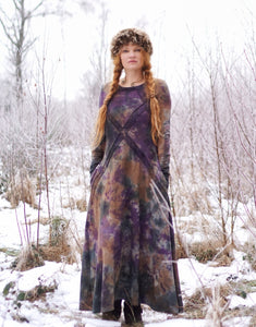 Hemp Maxi Winter Dress - Purple Forest Light