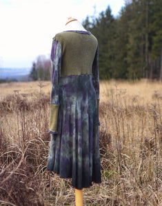Knit Mix Midi Dress - Olive/Purple Black