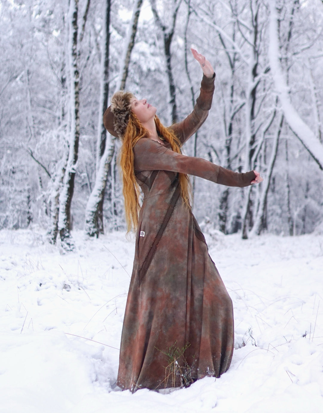 Hemp Maxi Winter Dress - Fallen Leafs