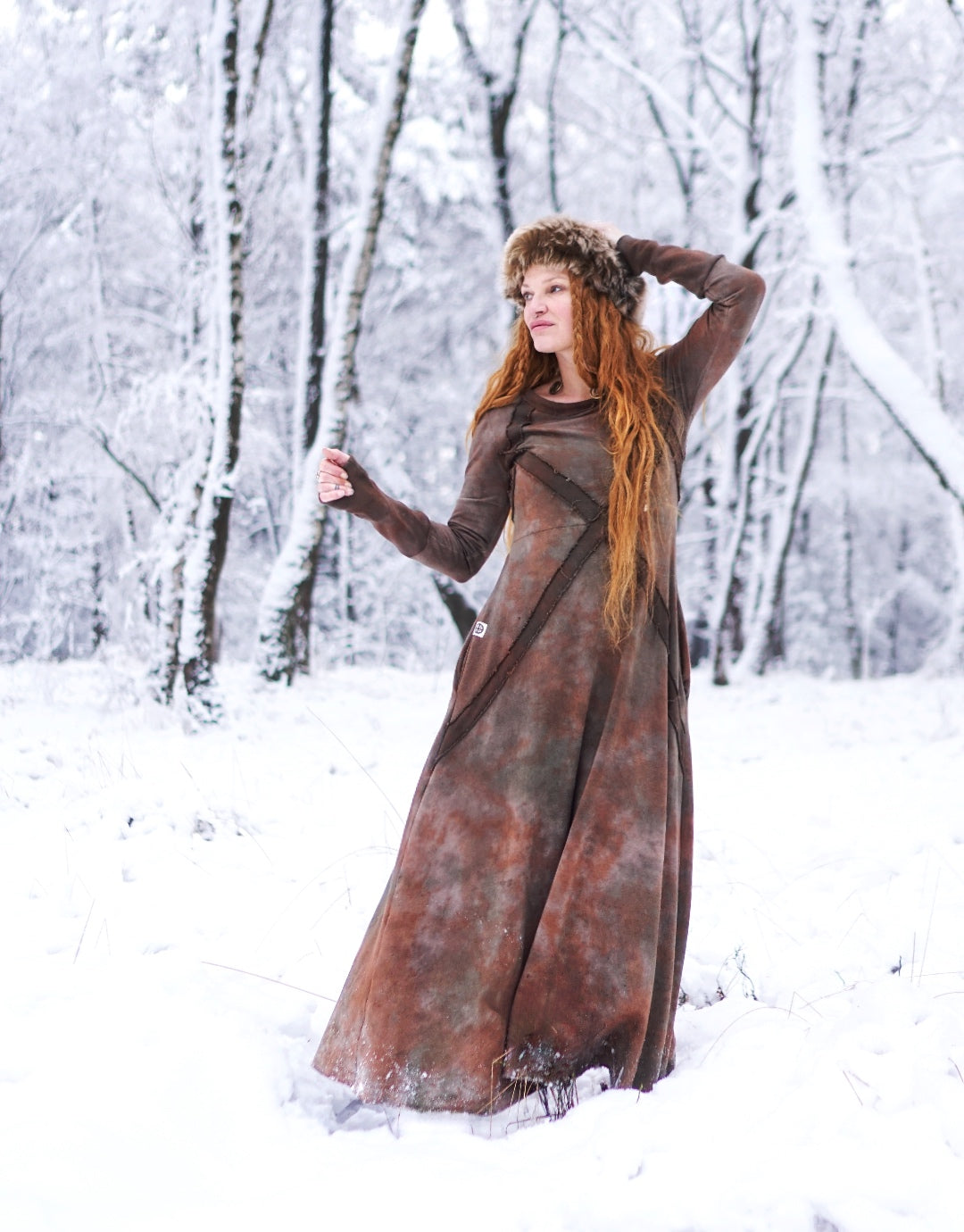 Hemp Maxi Winter Dress - Fallen Leafs