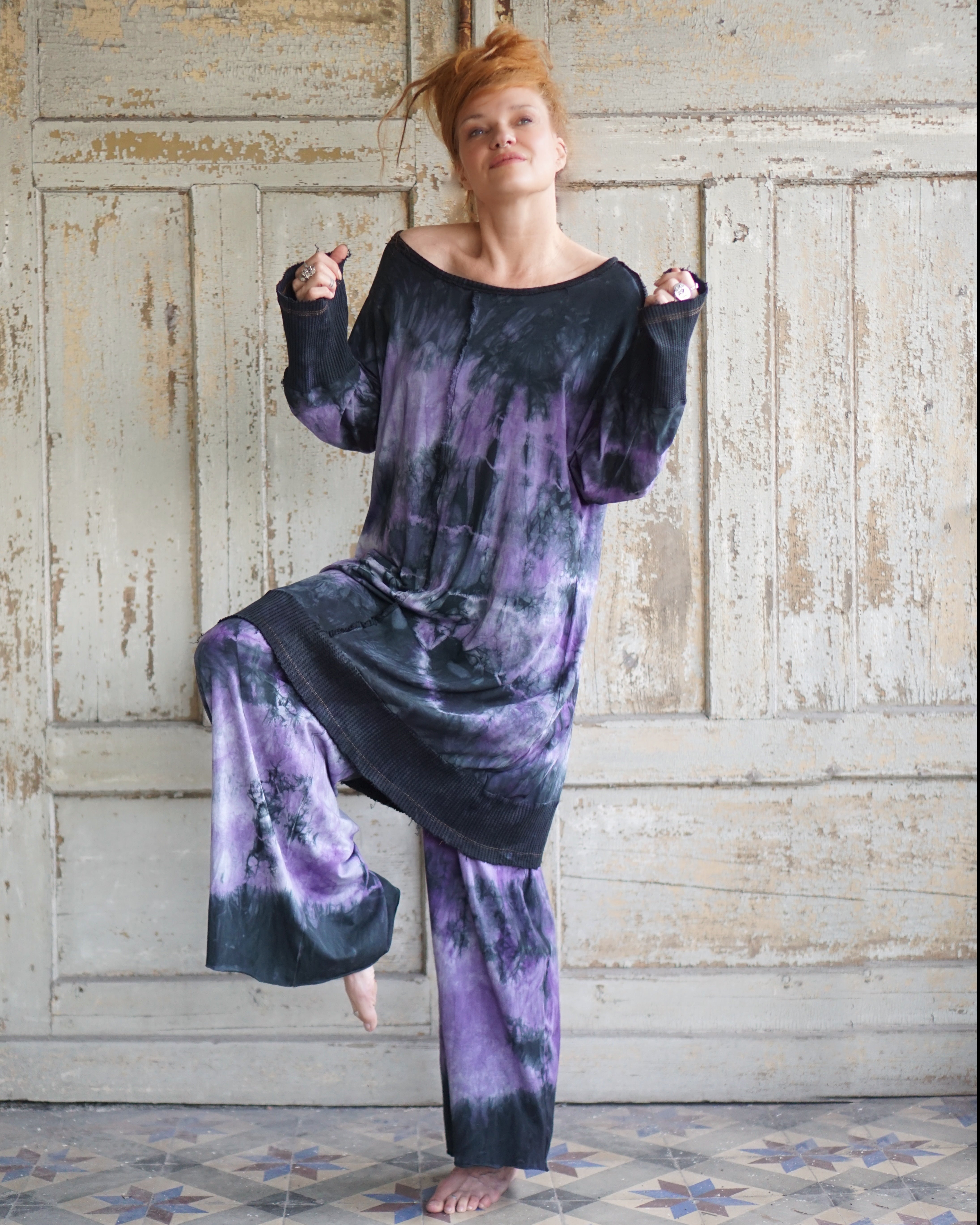 Cozy Oversize Dress - Purple Black