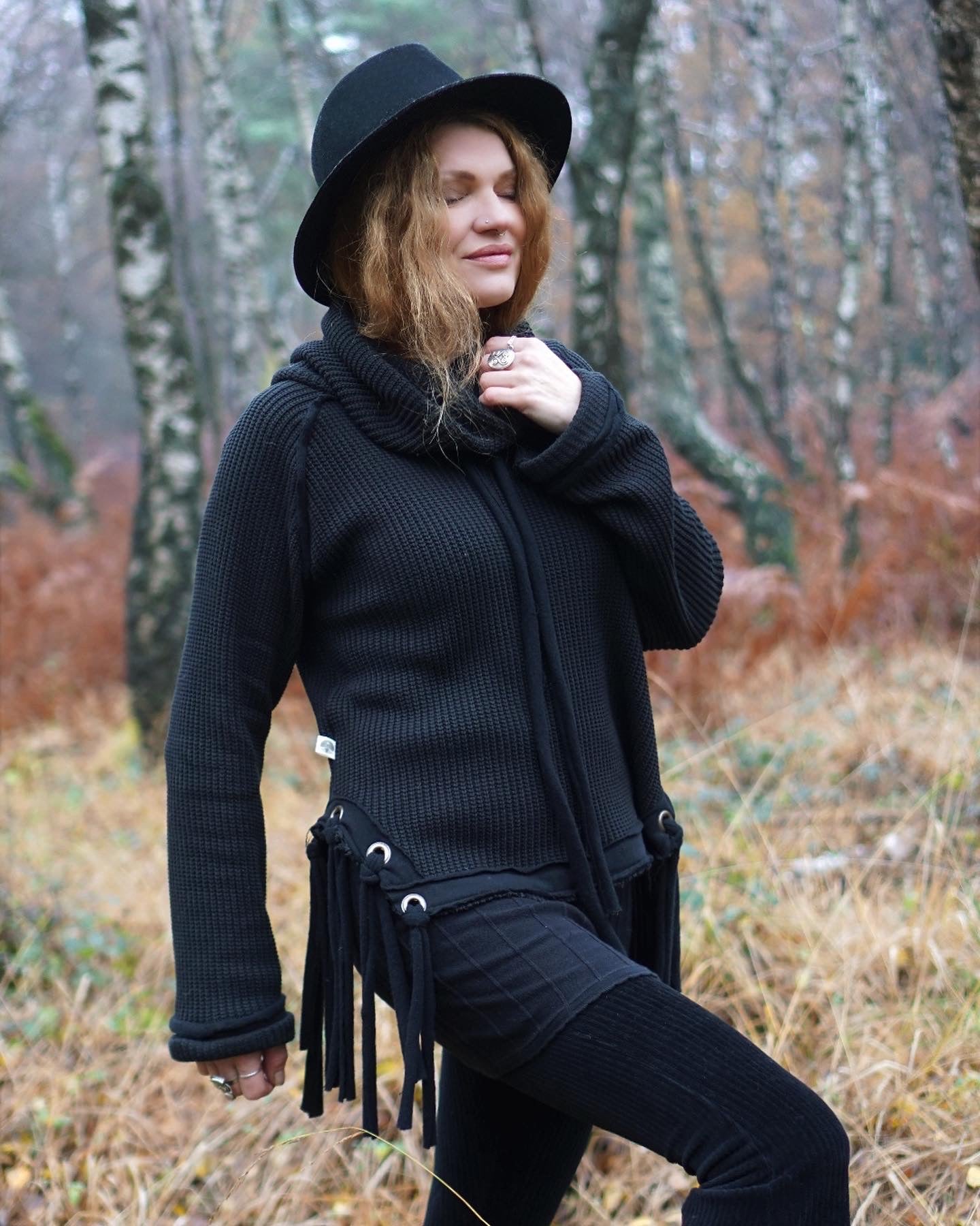 Fringe Turtle Neck Sweater - Raven Black