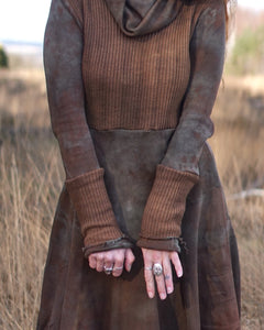 Knit Mix Midi Dress - Olive/ Dark Rust/ Brown