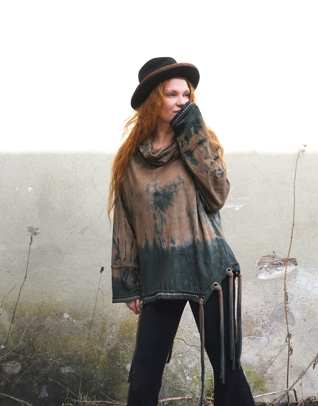 Oversized Fringe Turtle Neck Sweater - Magic Forest Light
