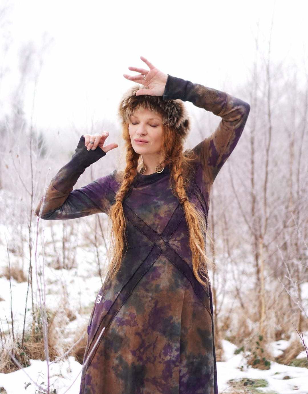 Hemp Maxi Winter Dress - Purple Forest Light