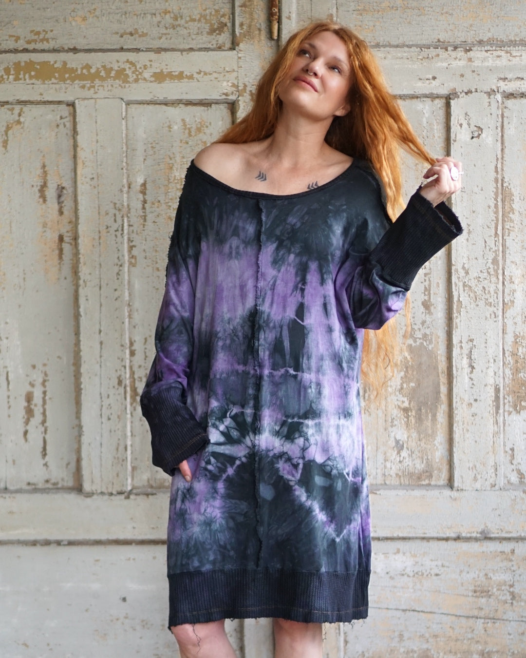 Cozy Oversize Dress - Purple Black