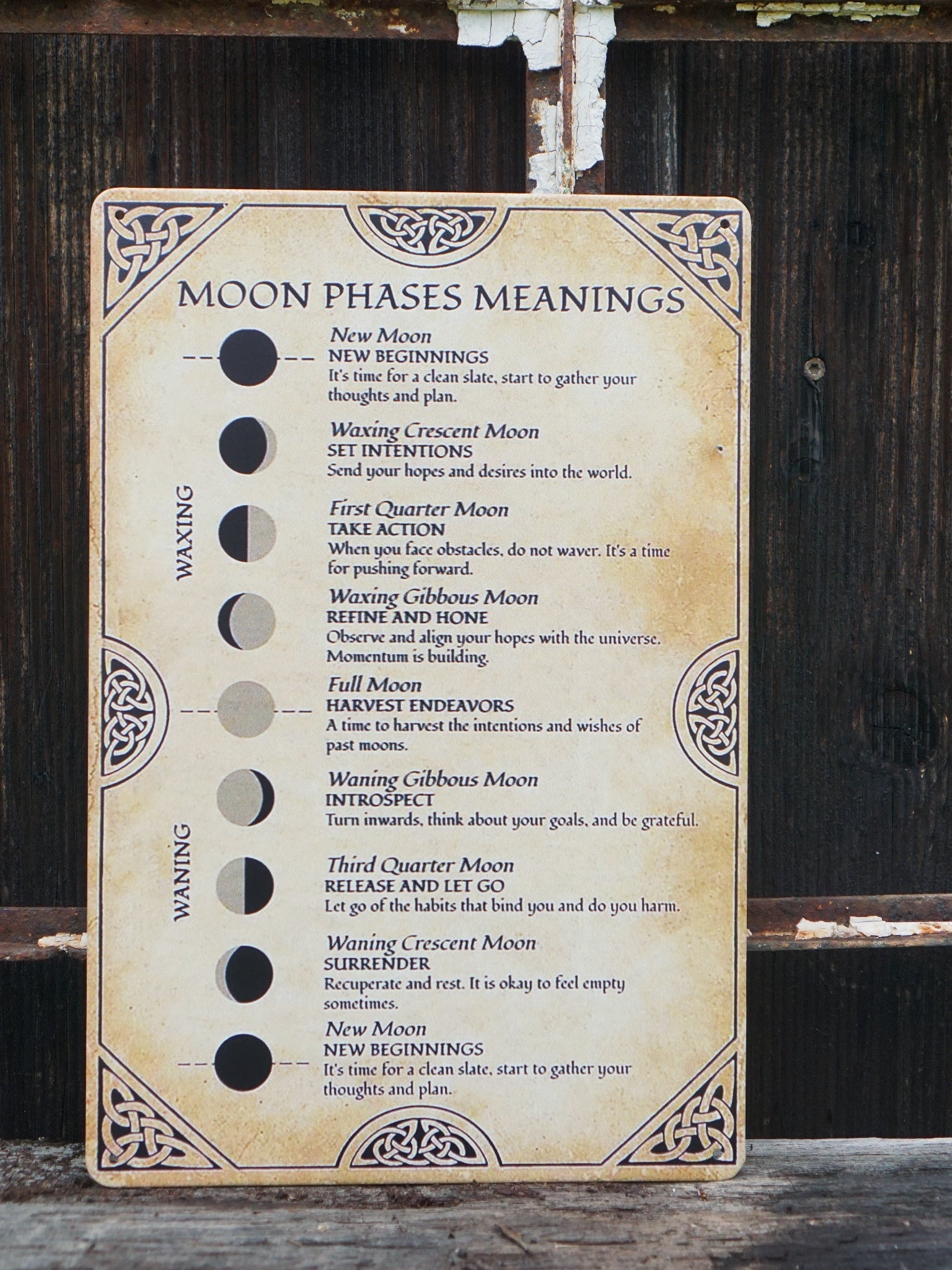 Retro Tin Sign -  Celtic Moon Phase Meanings