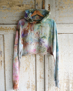 Over Size Crop  Hoodie -  Flower Power