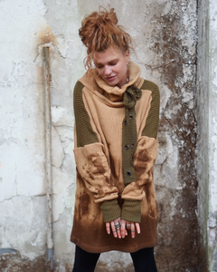 Oversize Knitted long Sweater - Sand /Olive
