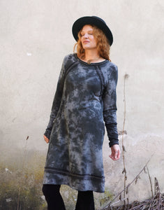 Hemp Winter Dress/ Tunic - Black / Ice Grey