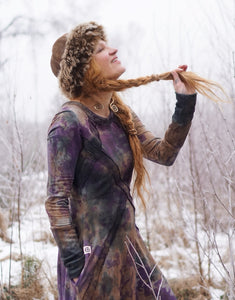 Hemp Maxi Winter Dress - Purple Forest Light