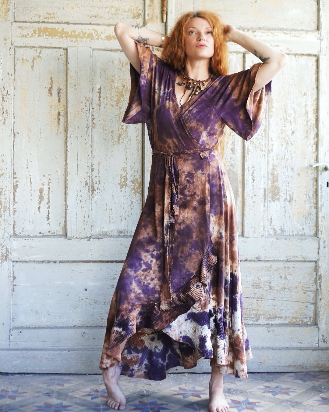 Wrap Dress   - Purple / Warm  Brown