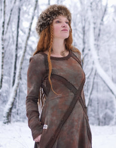 Hemp Maxi Winter Dress - Fallen Leafs