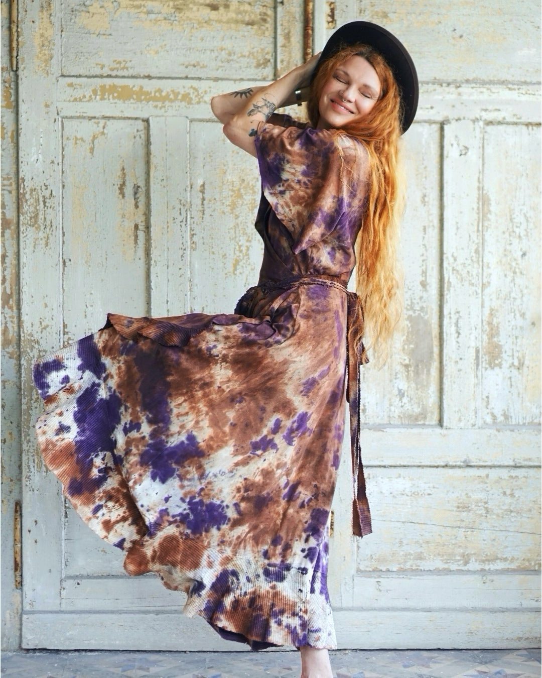 Wrap Dress   - Purple / Warm  Brown