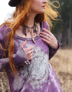 Cozy Oversized Long Sleeve Dress - Lilac /Light Grey