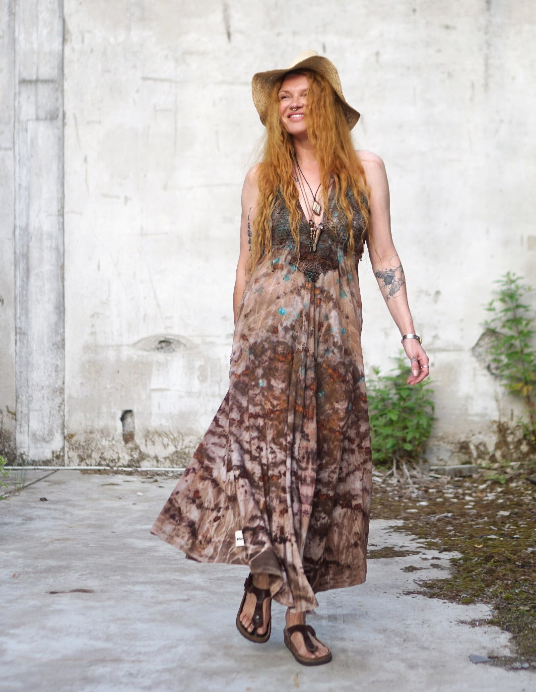 Kali Maxi Dress Natural Habitat - Copper and Turquoise Flakes Clay