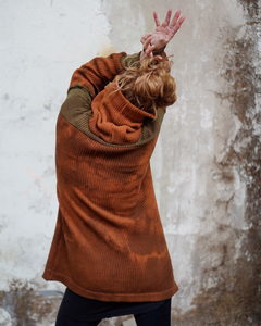 Oversize Knitted long Sweater - Rust / Olive