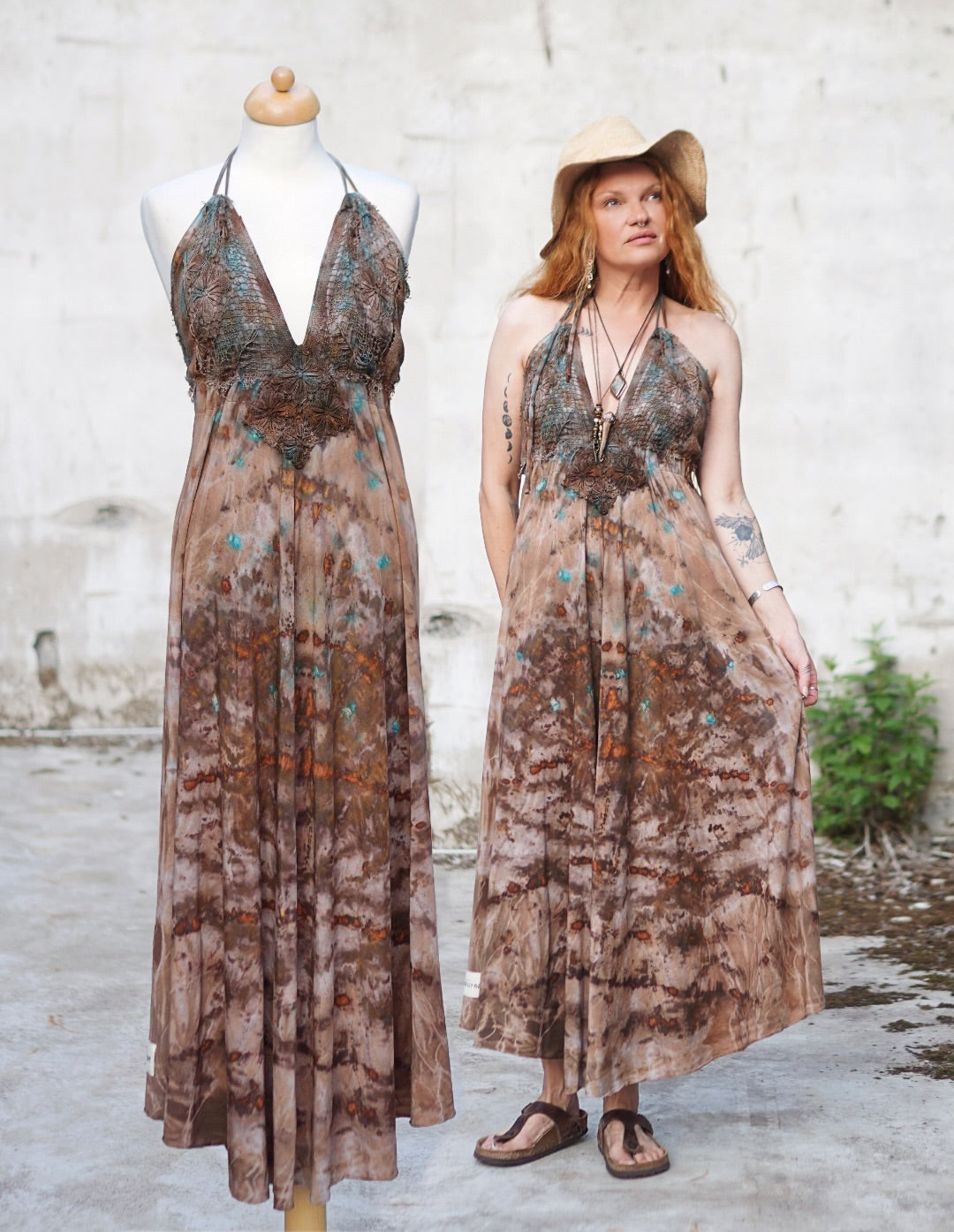 Kali Maxi Dress Natural Habitat - Copper and Turquoise Flakes Clay