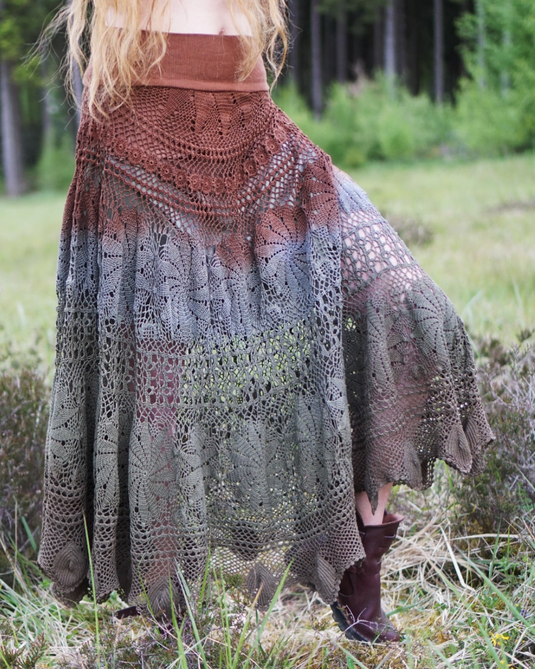 Crochet Maxi Skirt - Rust / Jade / Grey