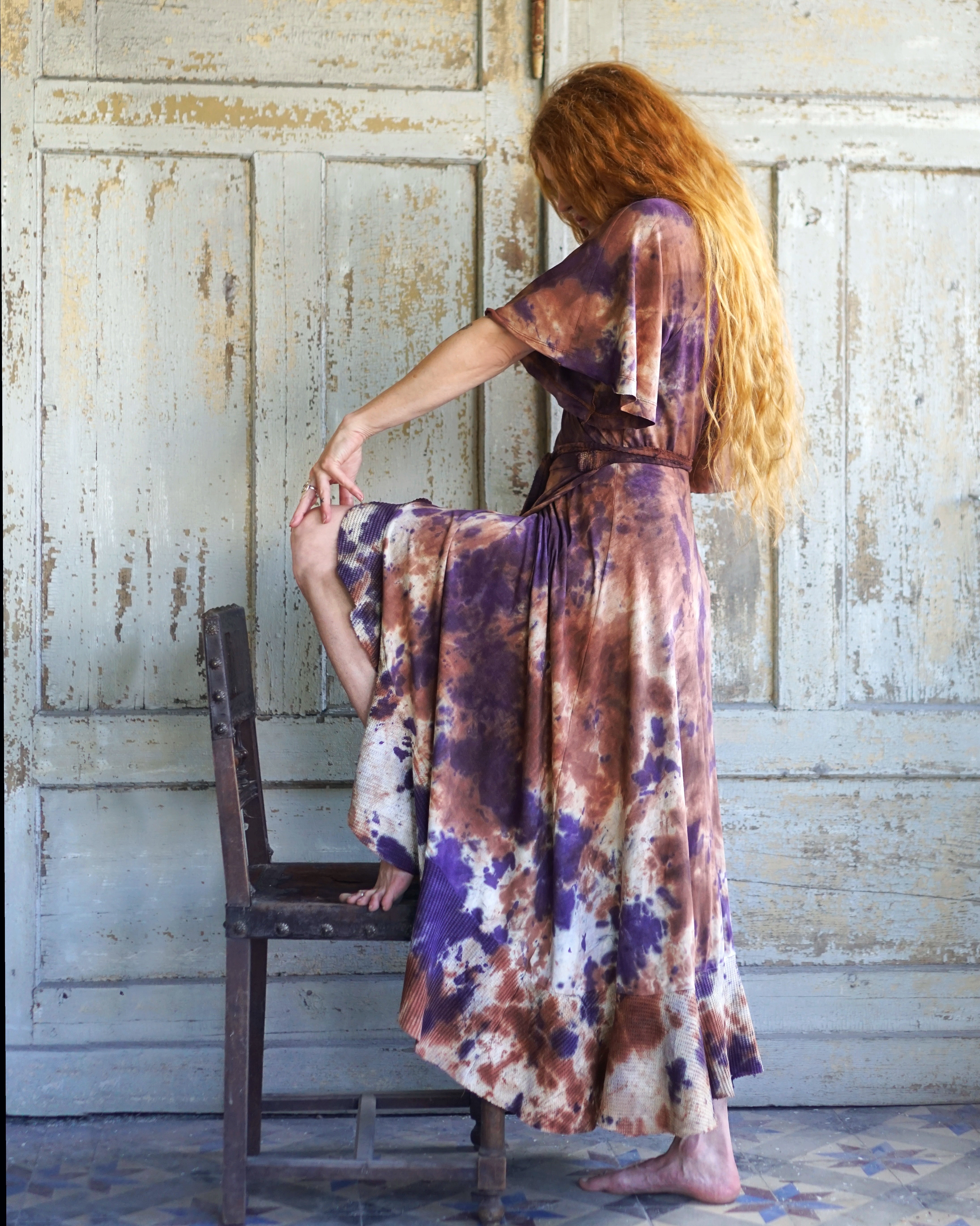 Wrap Dress   - Purple / Warm  Brown