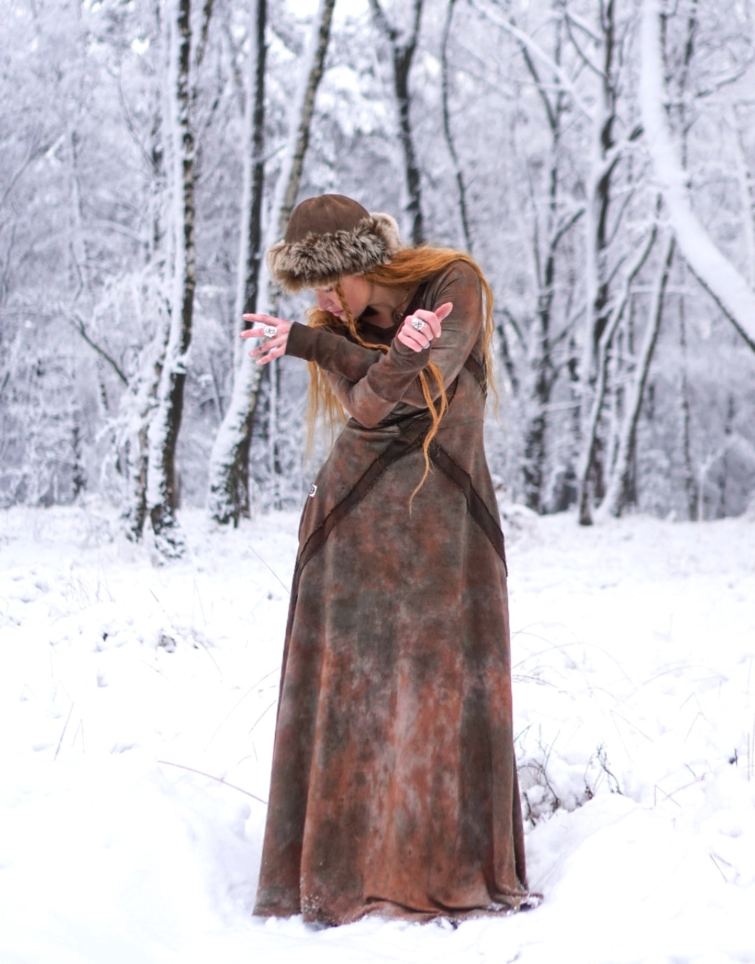 Hemp Maxi Winter Dress - Fallen Leafs