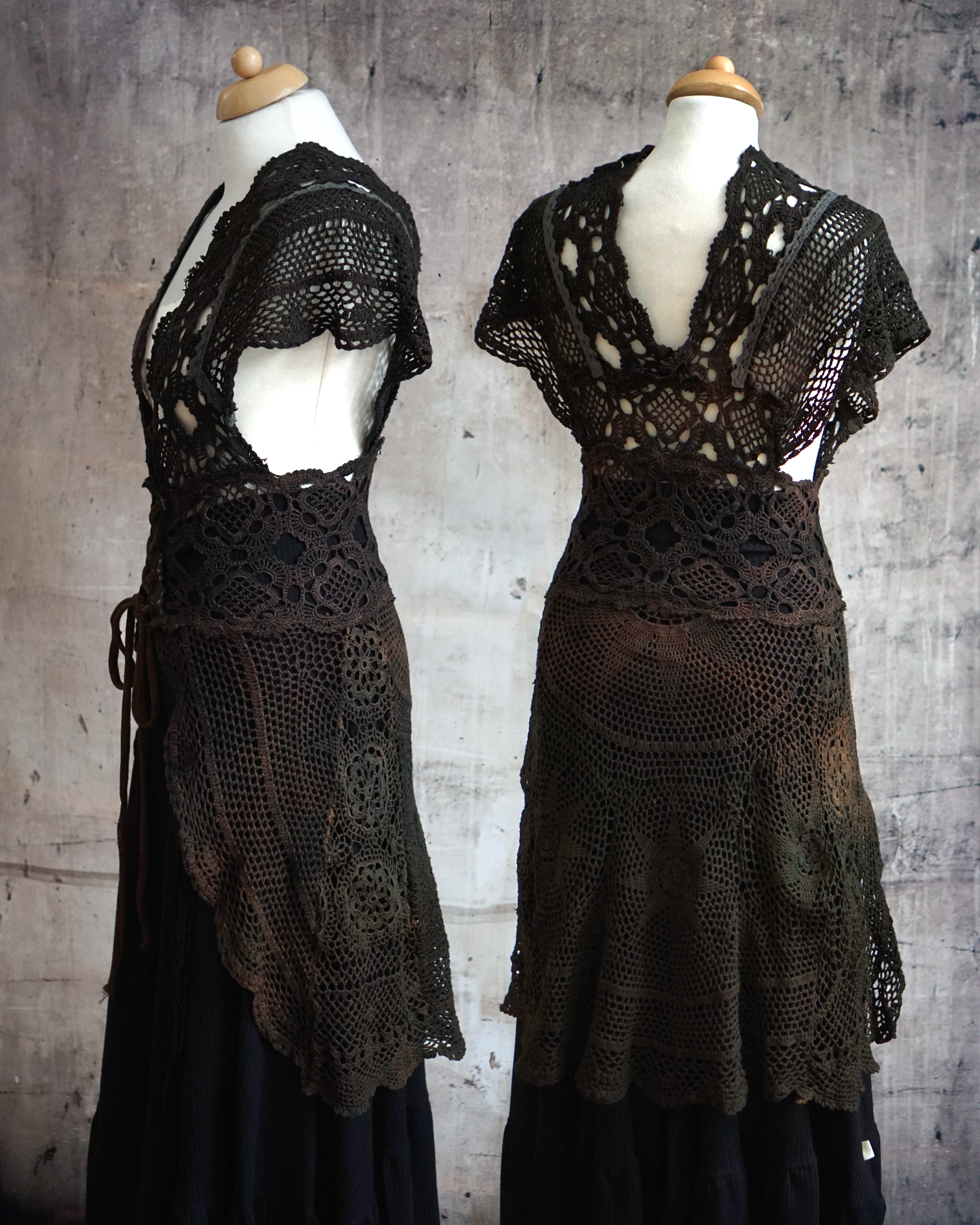 Crochet Patchwork Vest - Black Soil