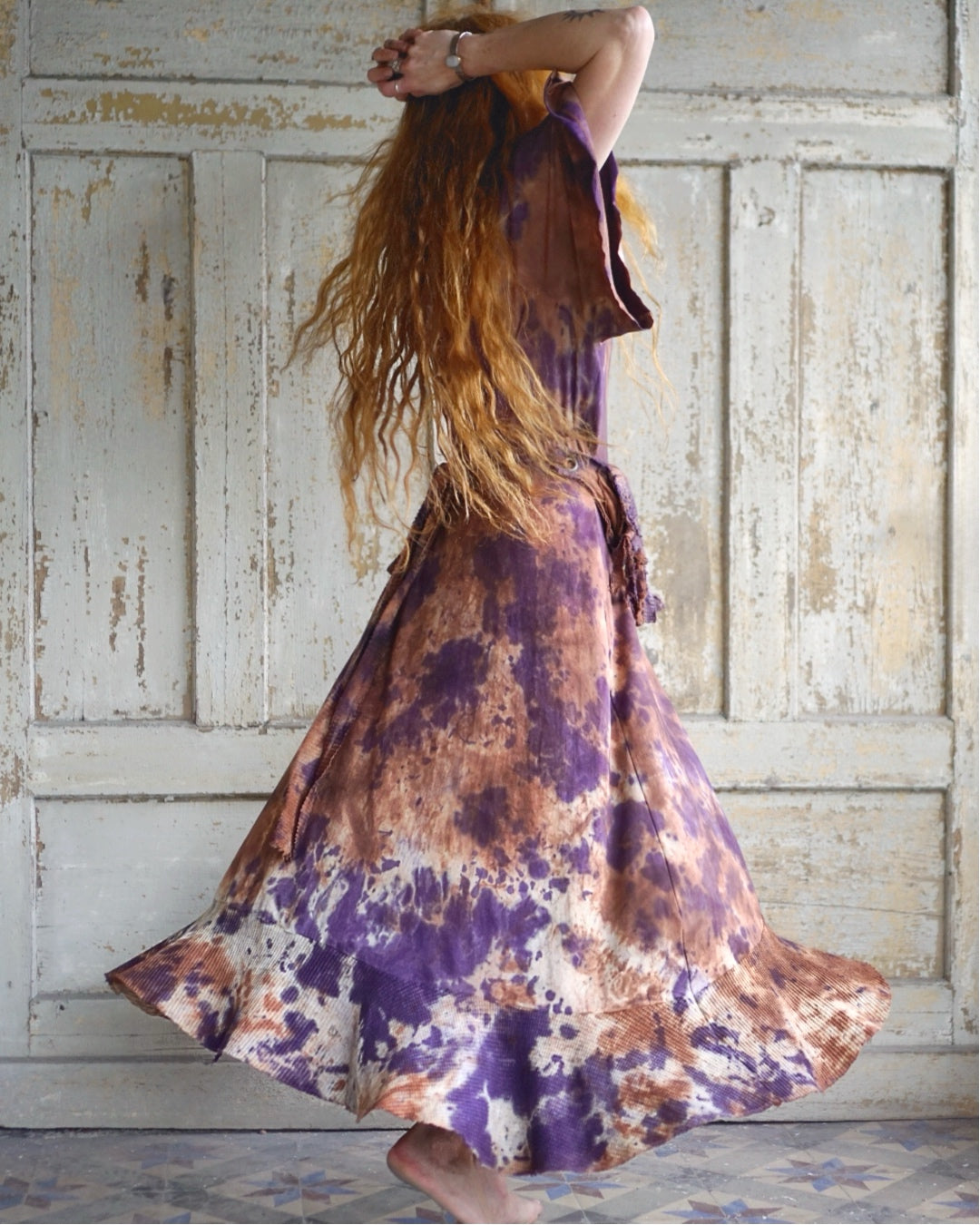 Wrap Dress   - Purple / Warm  Brown