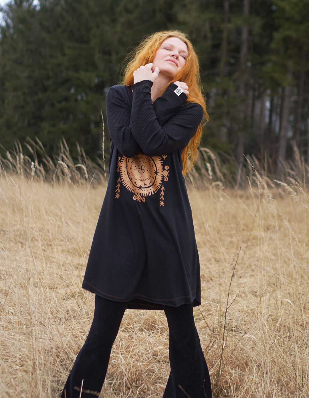 Cozy Oversized Long Sleeve Dress - Raven Black