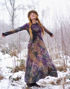 Hemp Maxi Winter Dress - Purple Forest Light