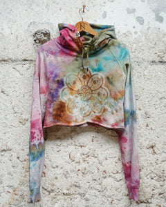 Over Size Crop  Hoodie -  Flower Power