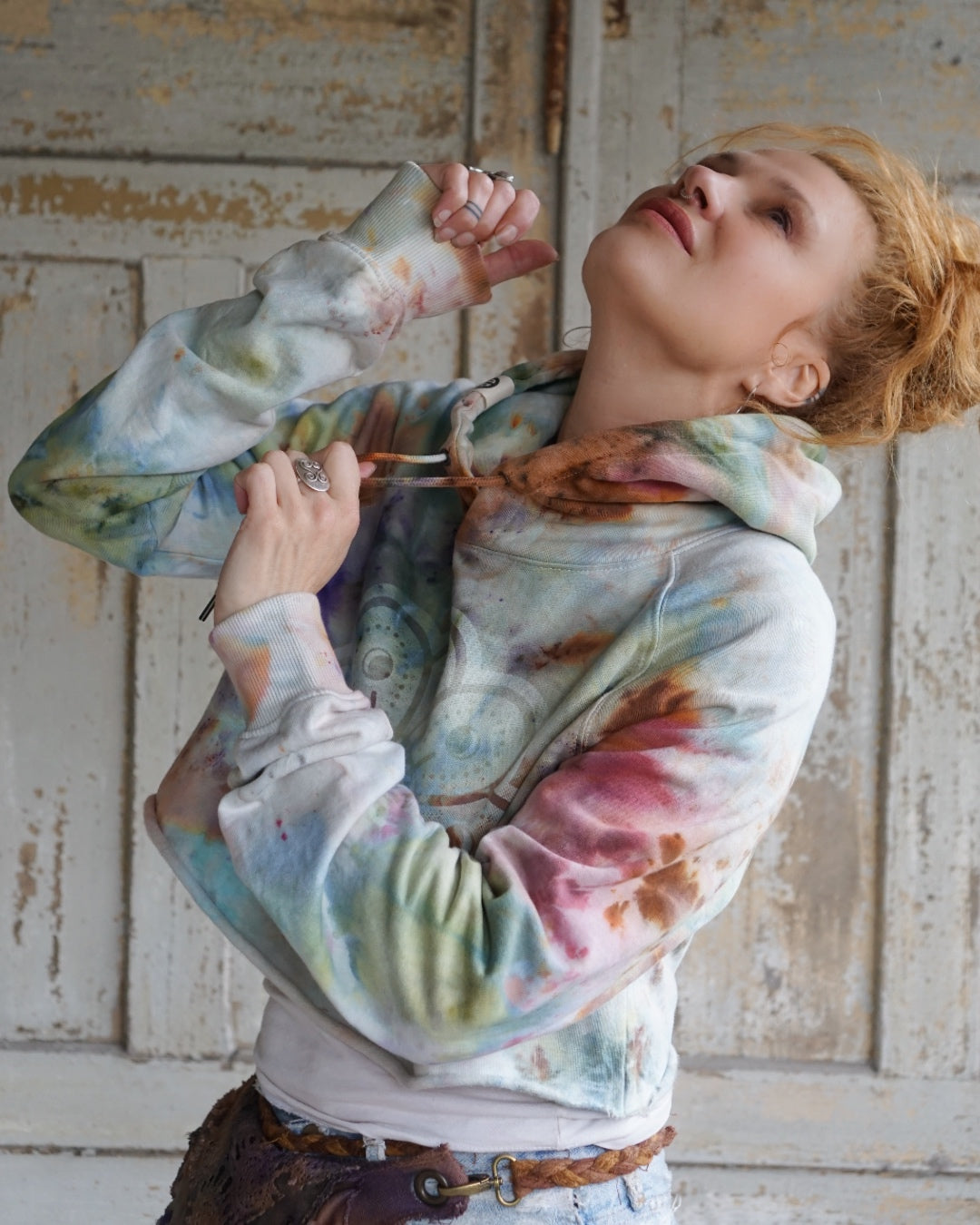 Over Size Crop  Hoodie -  Flower Power