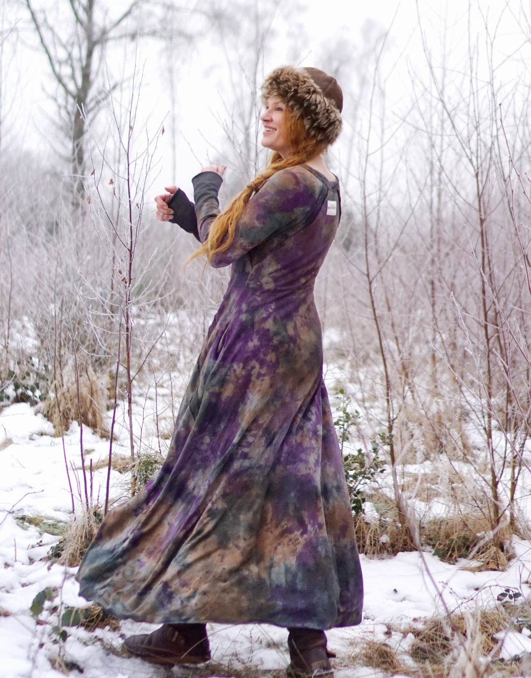 Hemp Maxi Winter Dress - Purple Forest Light