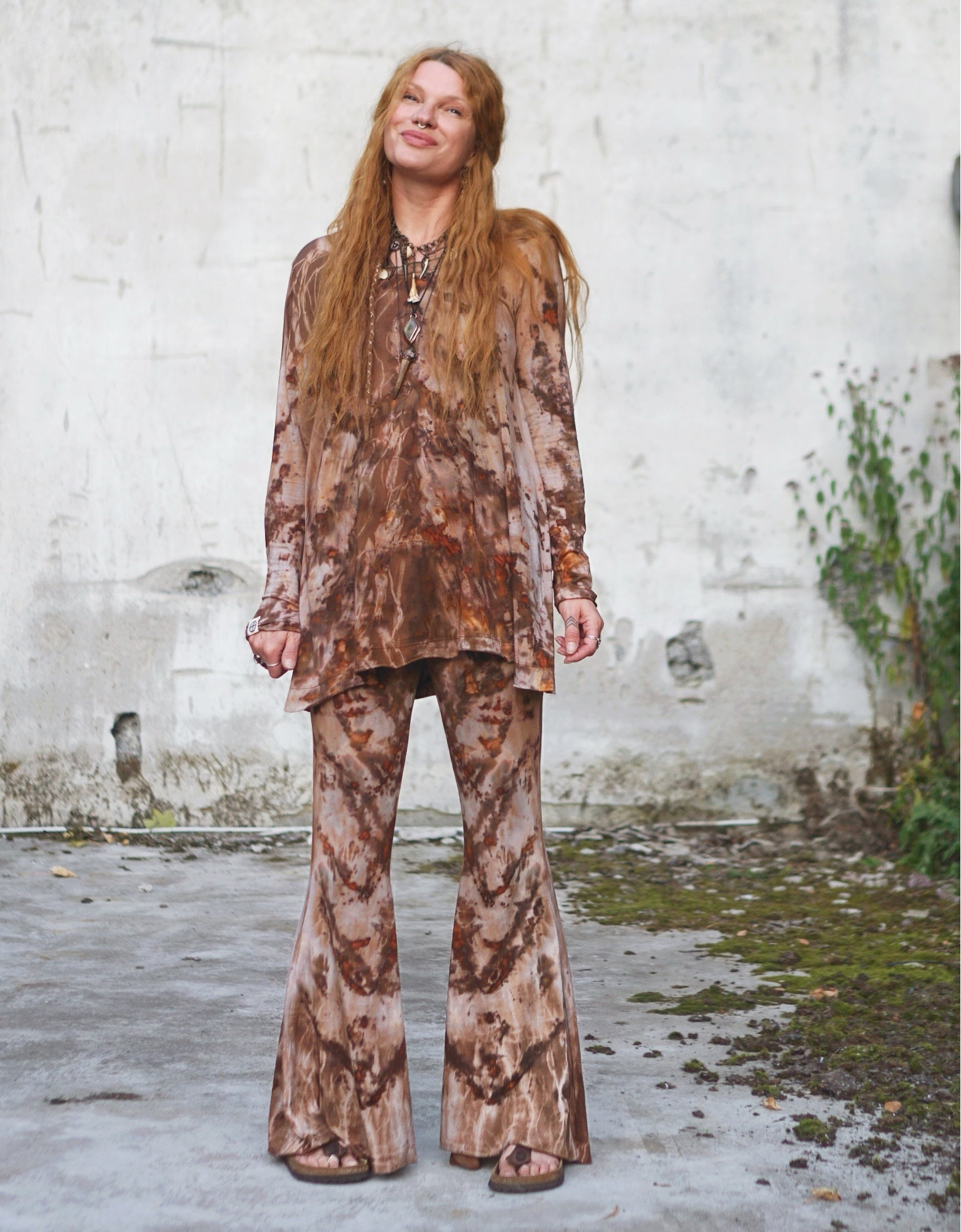 Natural Habitat Comfy Flare Trousers  -  Copper Flakes Clay