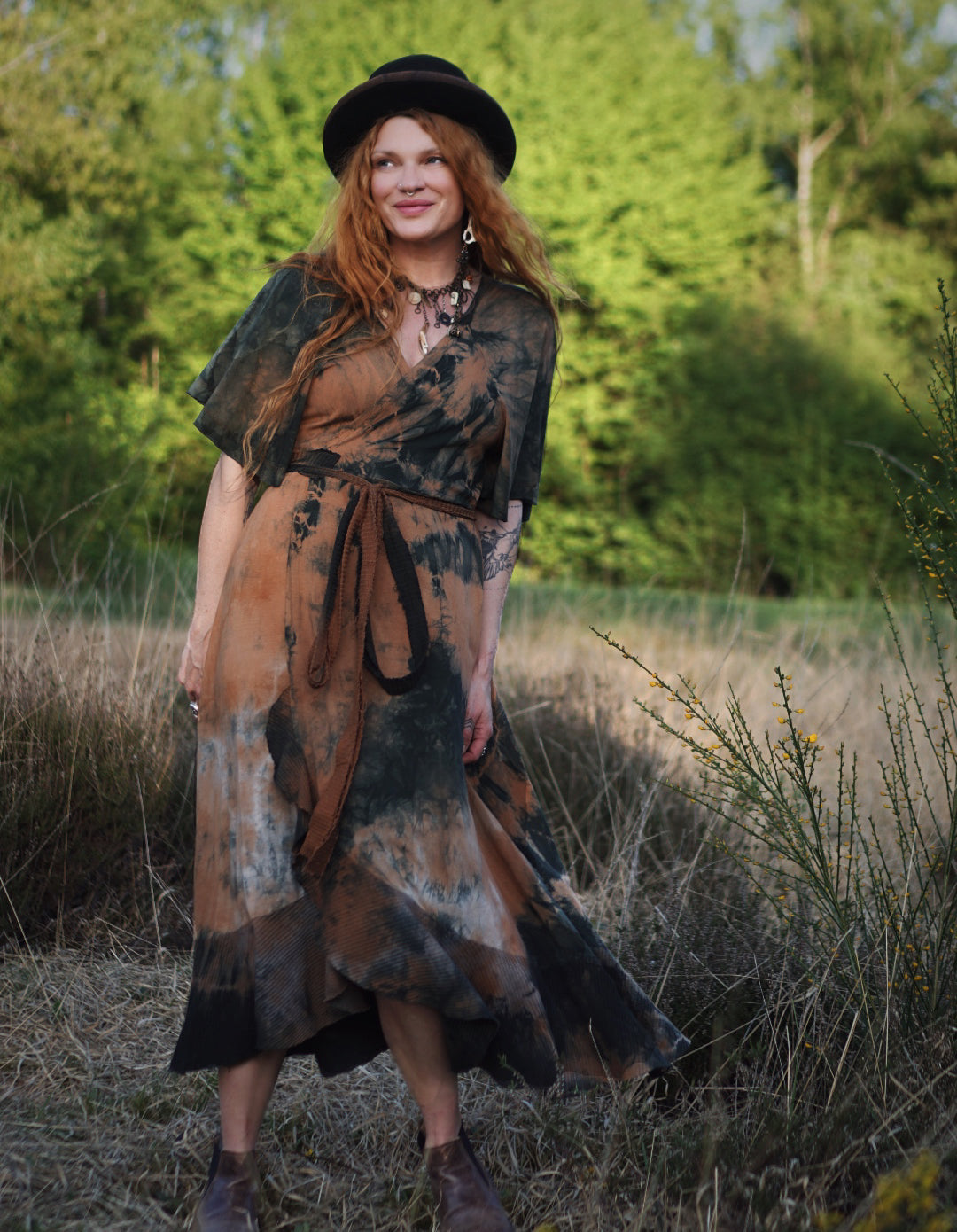 Wrap Maxi Dress  - Black / Warm Brown