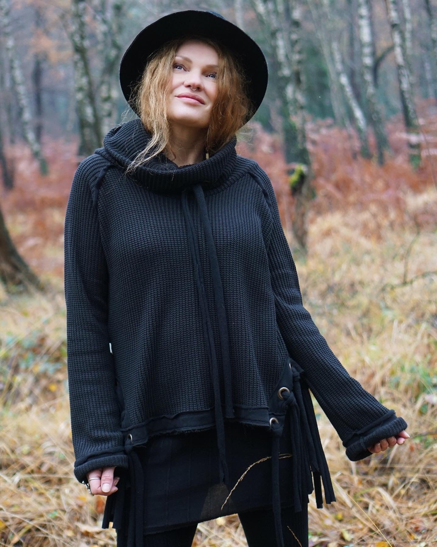 Fringe Turtle Neck Sweater - Raven Black