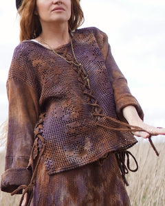 Crochet Oversize Jumper - Rusty Brown with Lilac