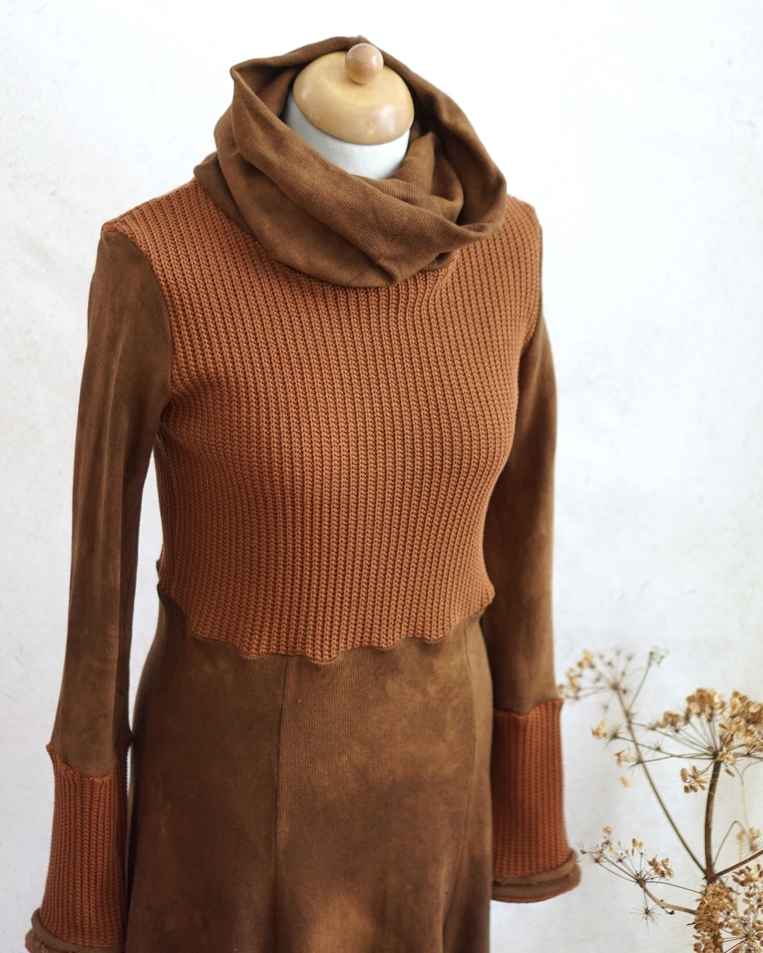 Knit Mix Midi Dress - Rust