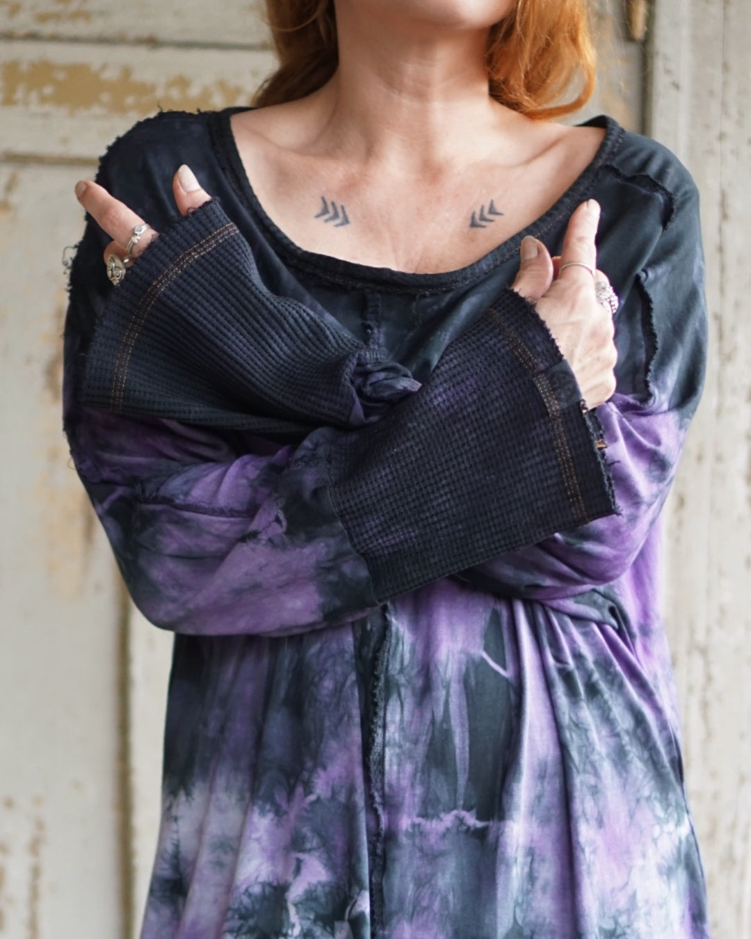 Cozy Oversize Dress - Purple Black