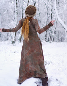 Hemp Maxi Winter Dress - Fallen Leafs