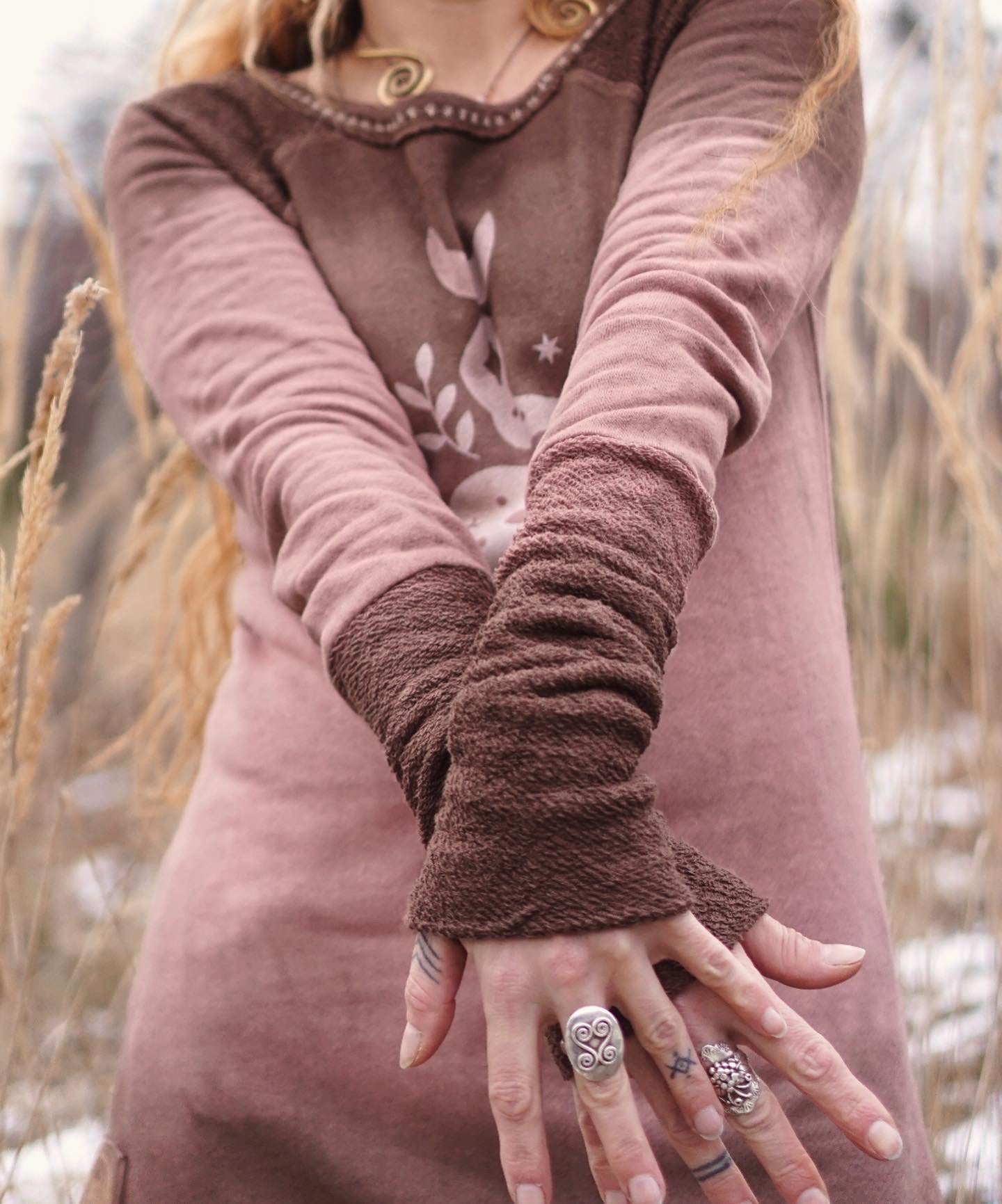 Hemp Long Sleeve Dress  - Rosequarz/ Cacao