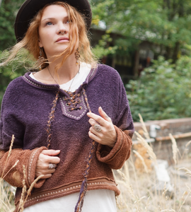 Luna lacing Sweater - Aubergine/Cestnut