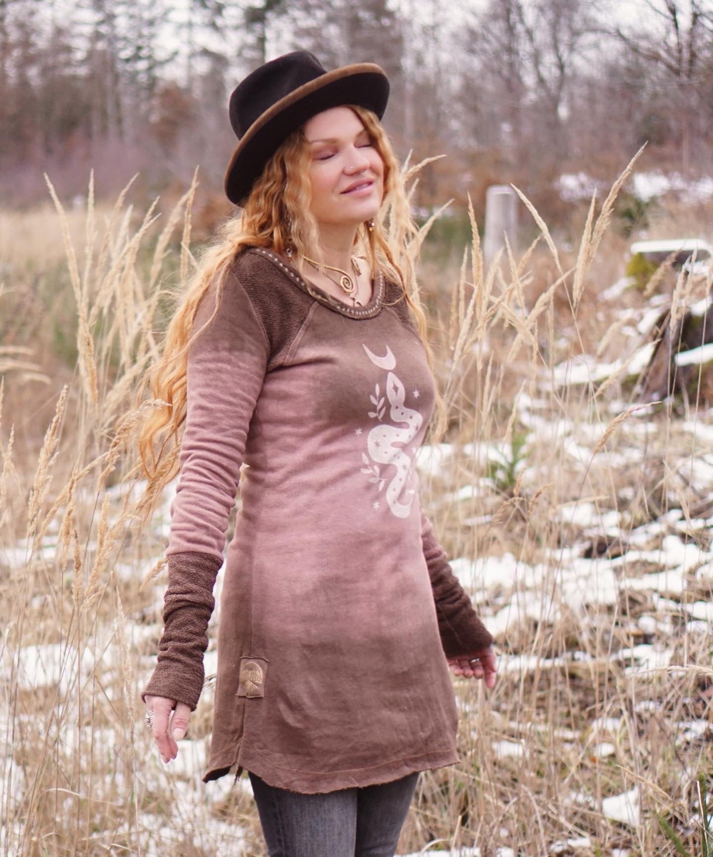 Hemp Long Sleeve Dress  - Rosequarz/ Cacao