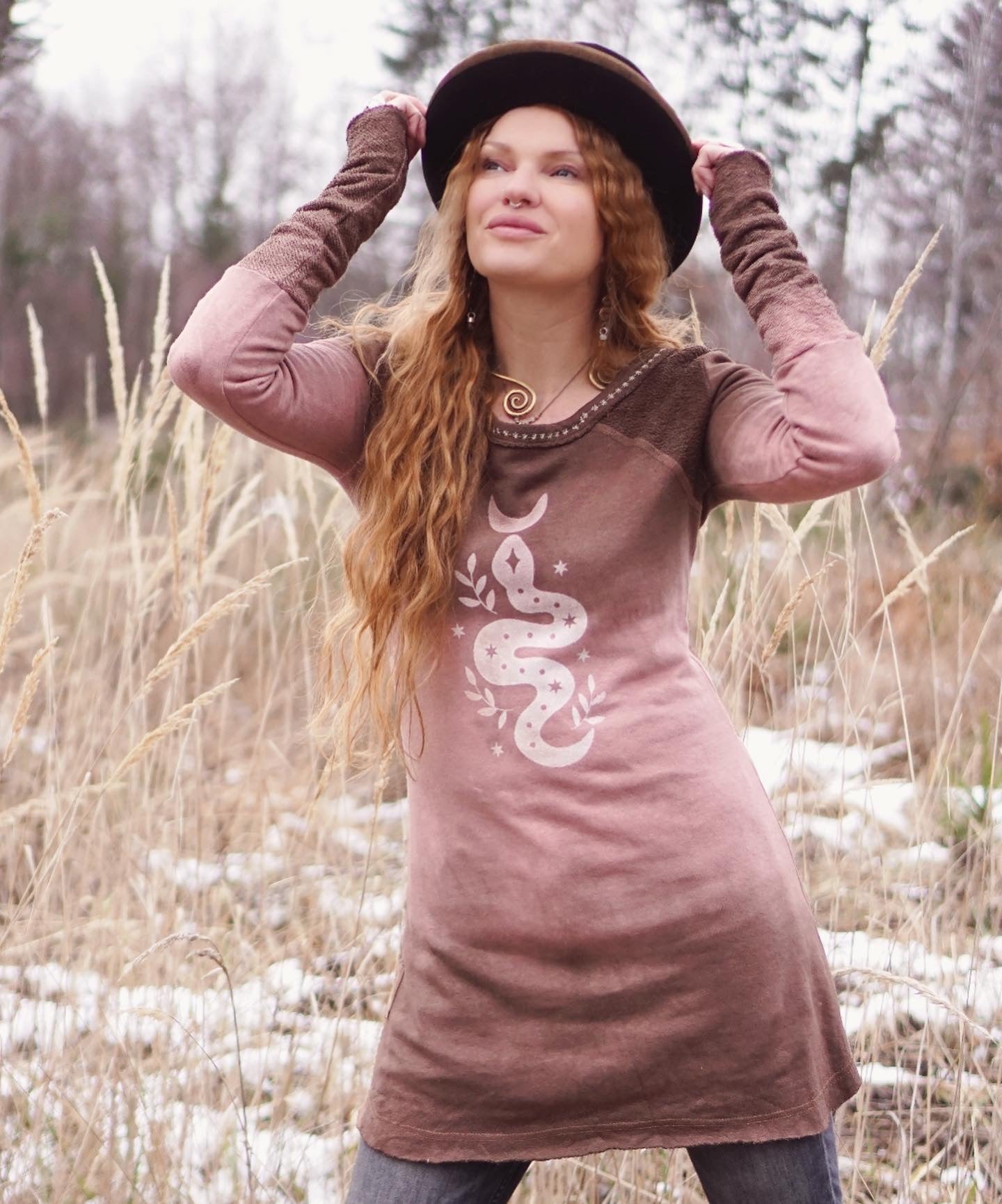 Hemp Long Sleeve Dress  - Rosequarz/ Cacao