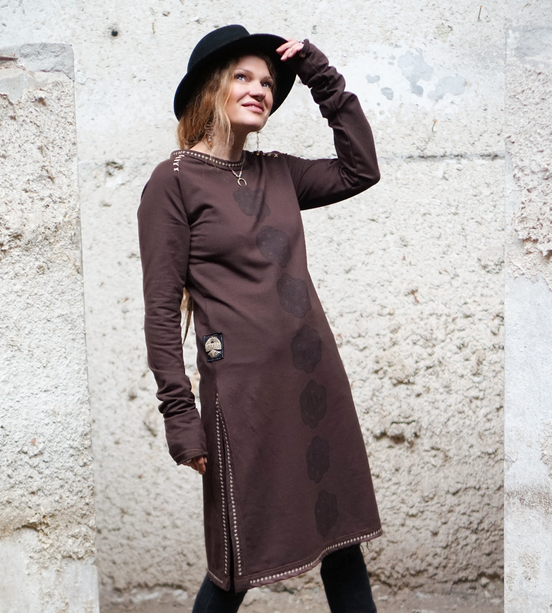 Crew Neck Tunic -  Chocolate