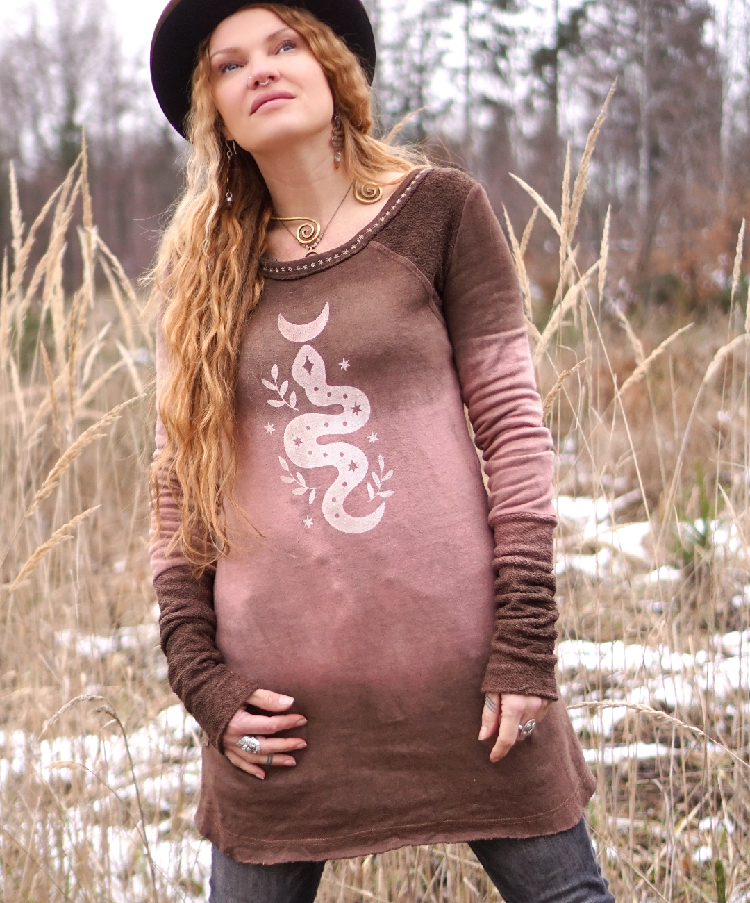 Hemp Long Sleeve Dress  - Rosequarz/ Cacao